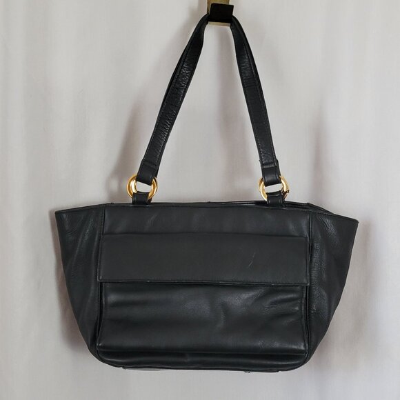 Laura Scott Genuine Leather Purse hobo handbag double handle black lotsa pockets - Picture 1 of 13